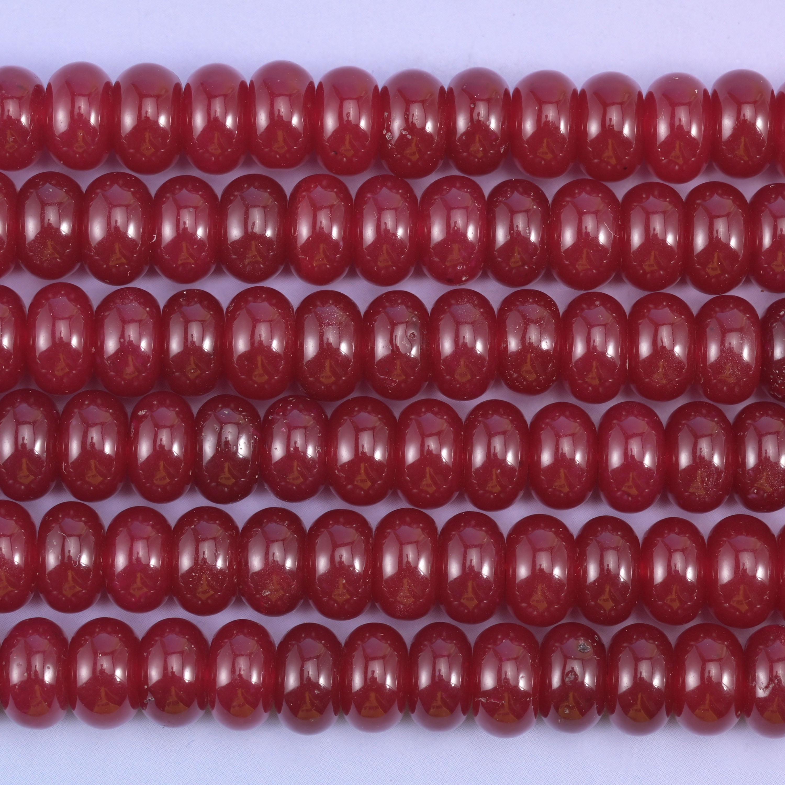 Ruby Red Color Dyed Jade Smooth Rondelle Beads Jewelry Making Size 5x8mm 15" Strand