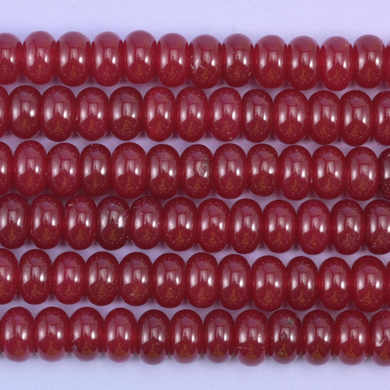 Ruby Red Color Dyed Jade Smooth Rondelle Beads Jewelry Making Size 5x8mm 15" Strand