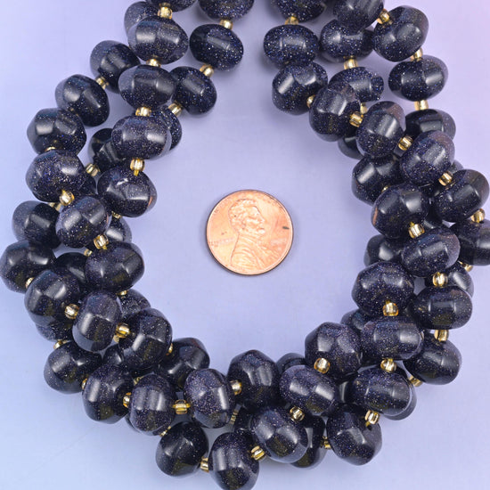 Blue Sandstone Pumpkin Rondelle Beads Jewelry Making Size 12x8mm 15" Strand
