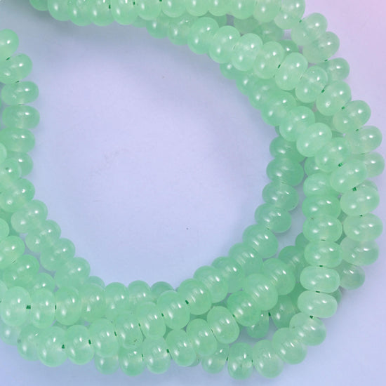 Light Green Dyed Jade Smooth Rondelle Beads Jewelry Making Size 5x8mm 15" Strand