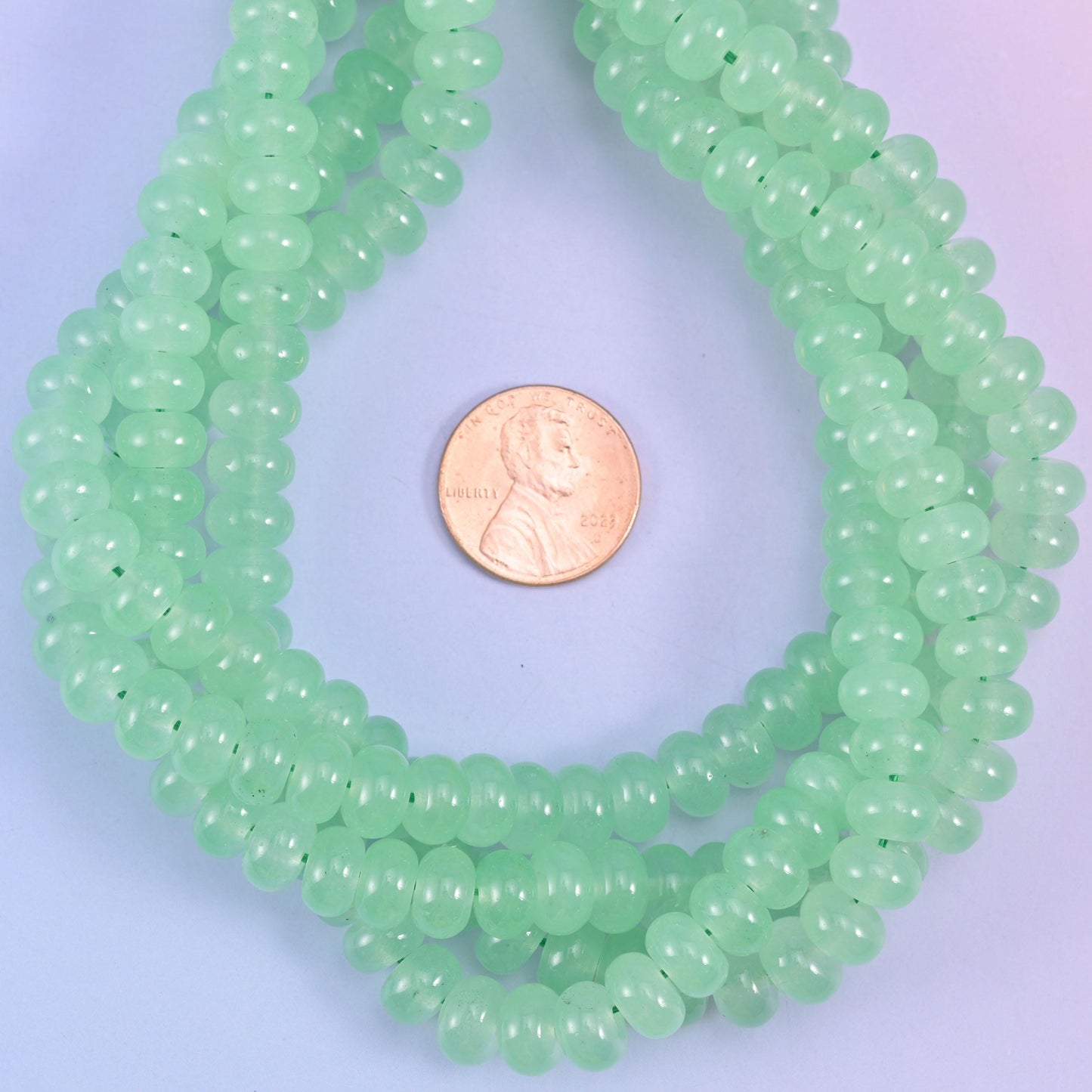 Light Green Dyed Jade Smooth Rondelle Beads Jewelry Making Size 5x8mm 15" Strand