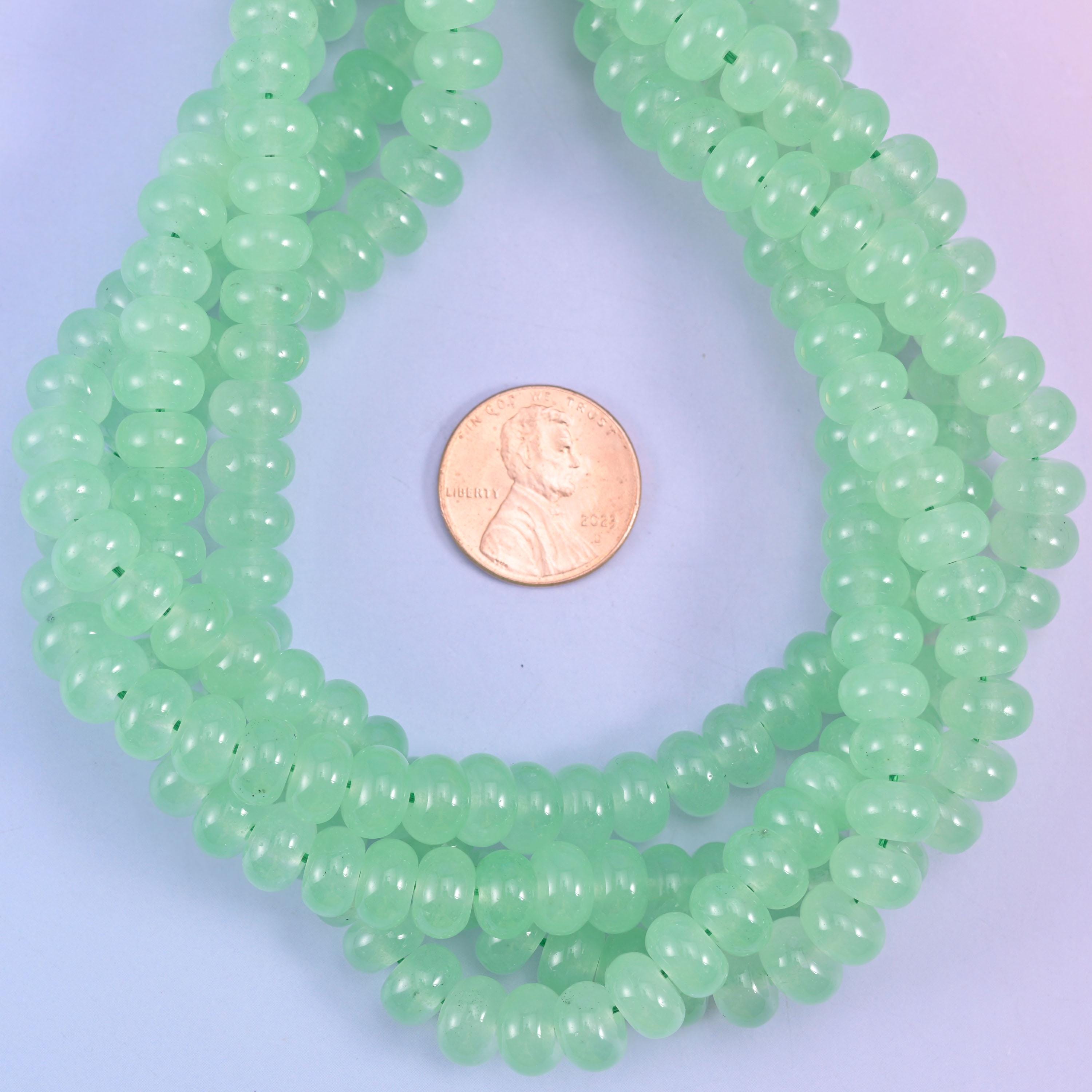 Light Green Dyed Jade Smooth Rondelle Beads Jewelry Making Size 5x8mm 15" Strand