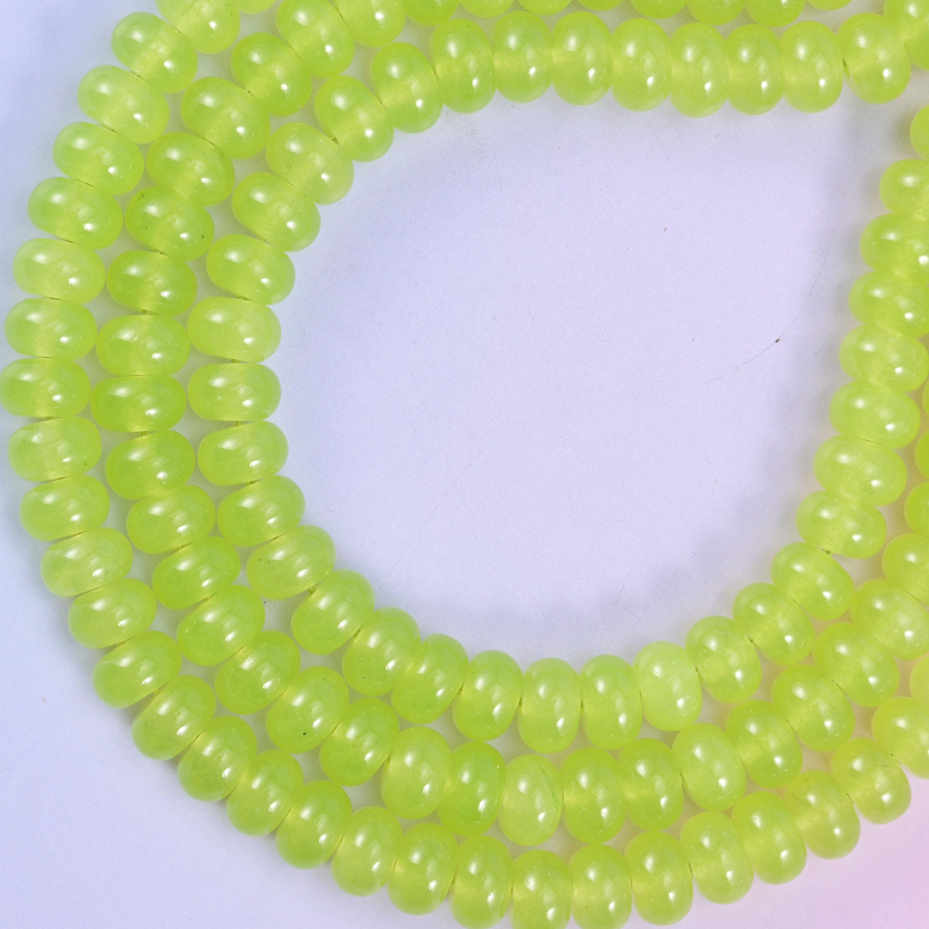 Lime Green Dyed Jade Smooth Rondelle Beads Jewelry Making Size 5x8mm 15" Strand