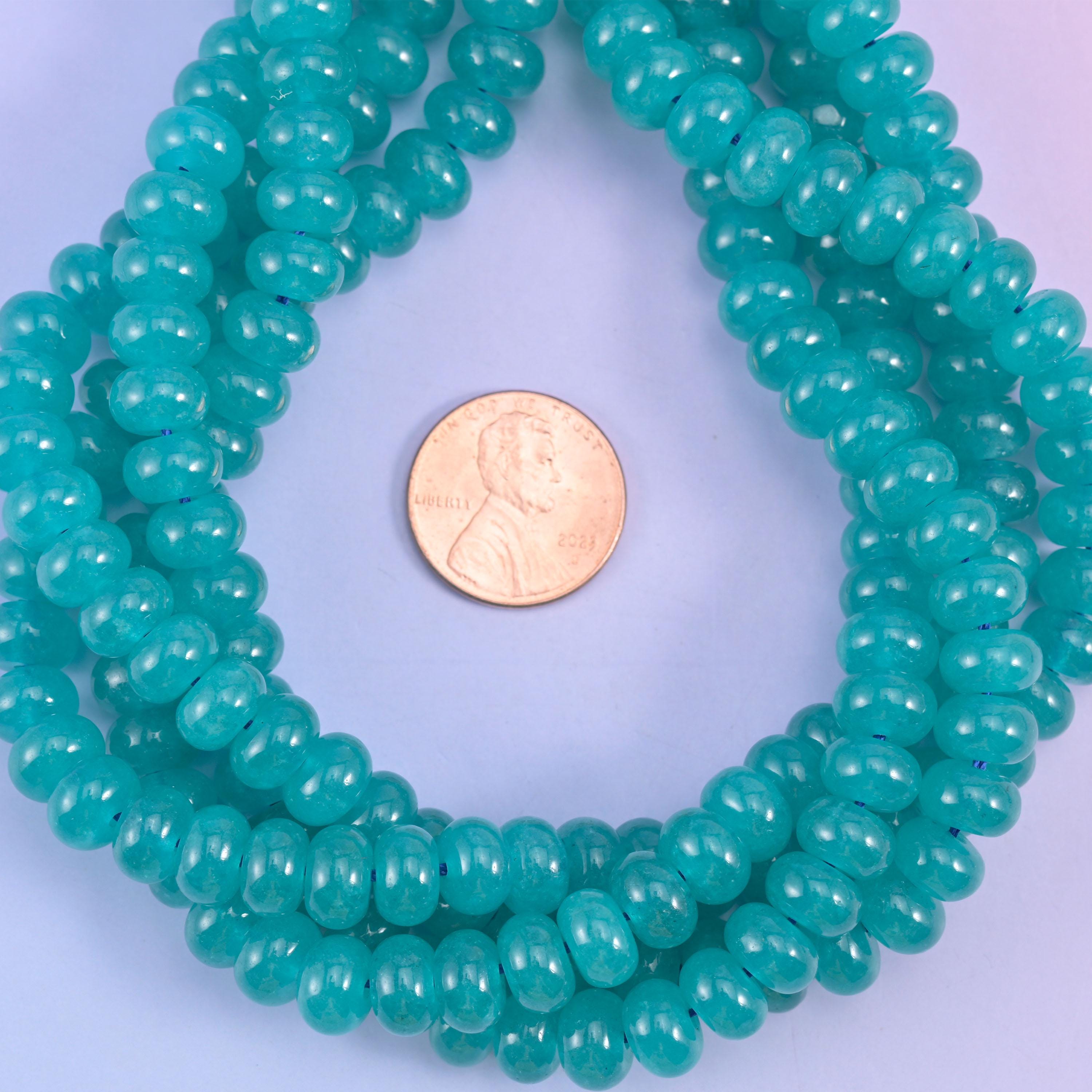 Teal Dyed Jade Smooth Rondelle Beads Jewelry Making Size 5x8mm 15" Strand