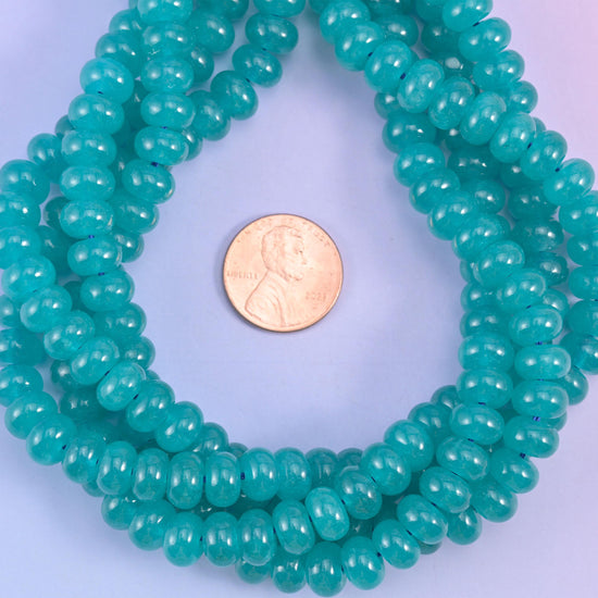 Teal Dyed Jade Smooth Rondelle Beads Jewelry Making Size 5x8mm 15" Strand