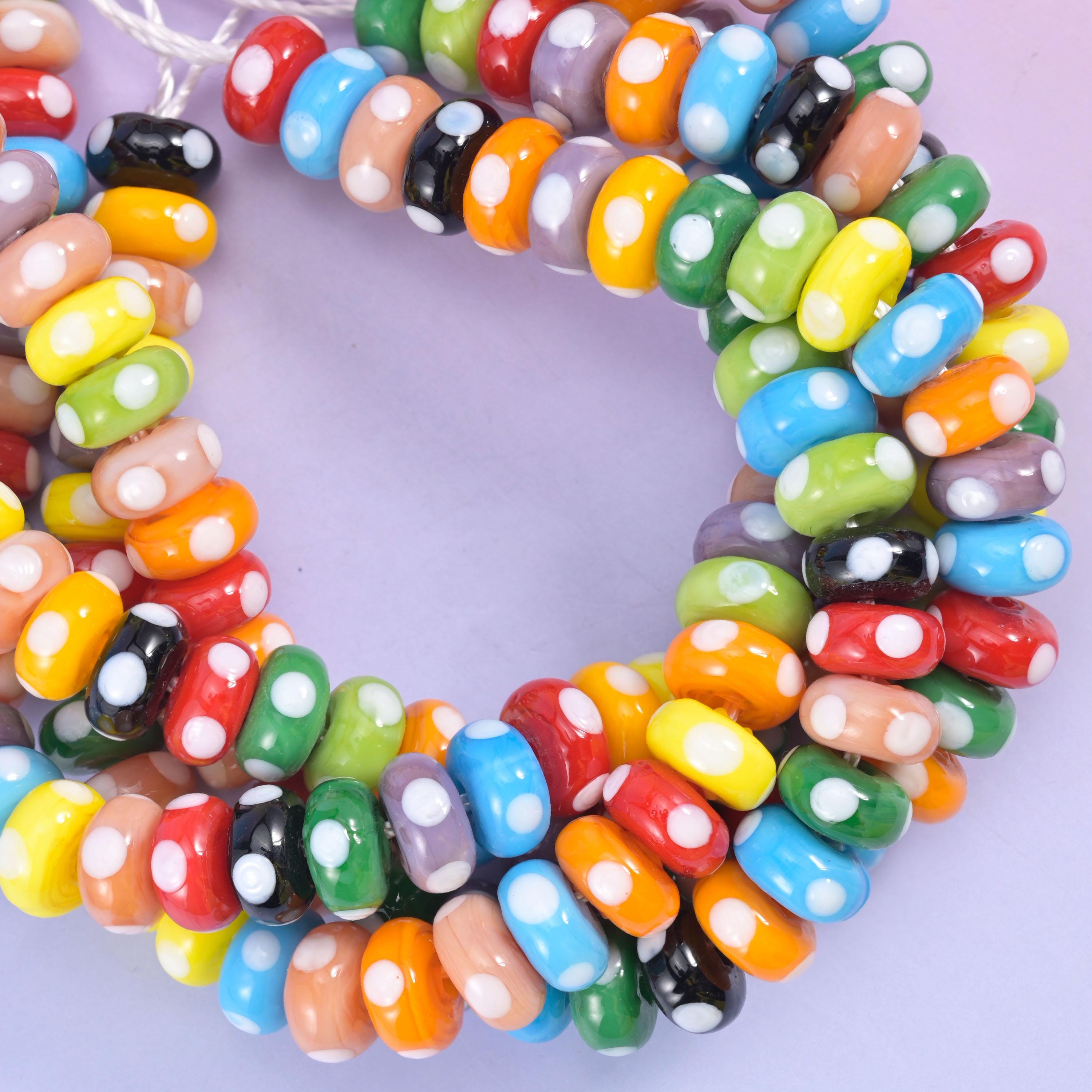 Multi-Color Donut Glass Beads: Size 10x5mm, Jewelry Making, 8.5 Inch Strand