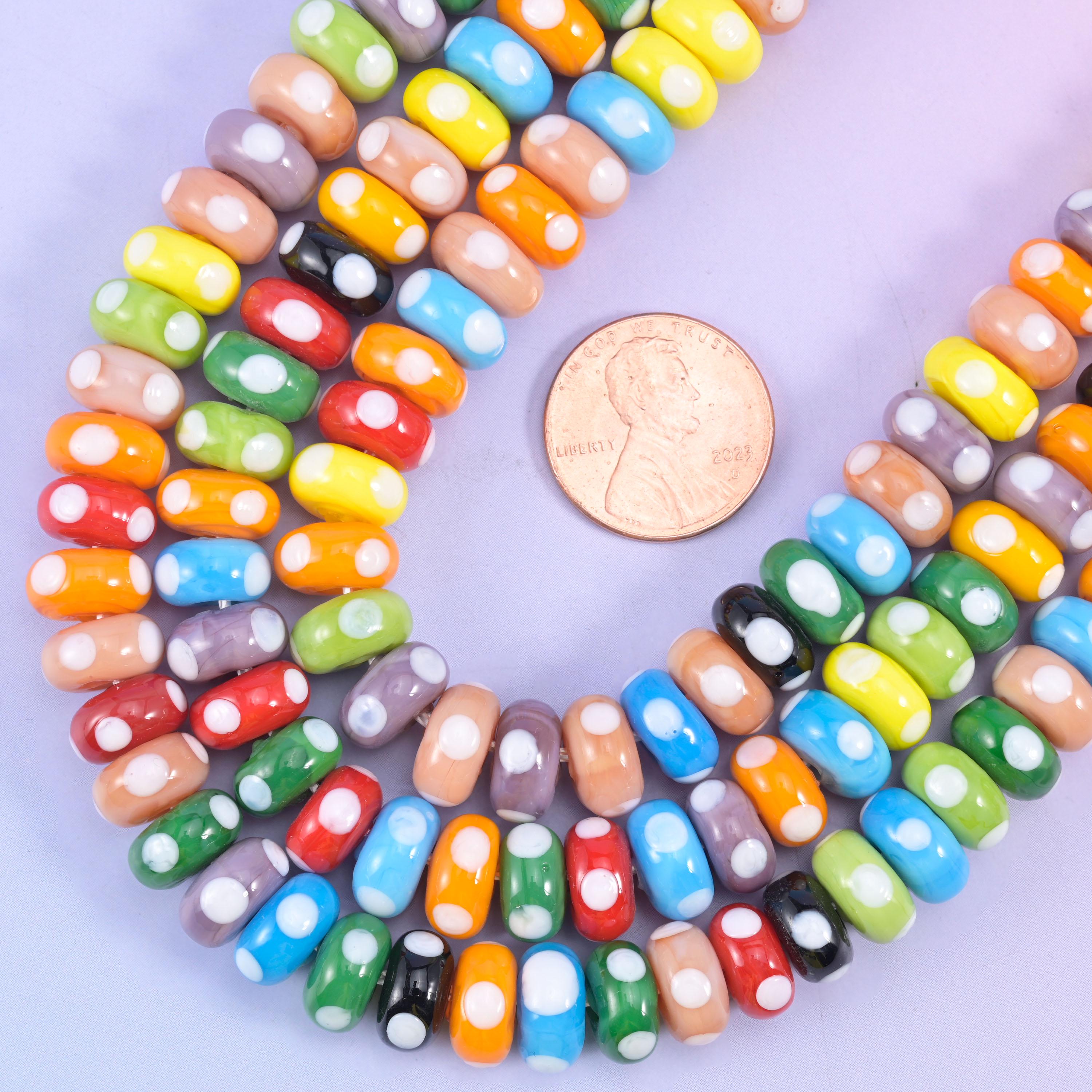 Multi-Color Donut Glass Beads: Size 10x5mm, Jewelry Making, 8.5 Inch Strand