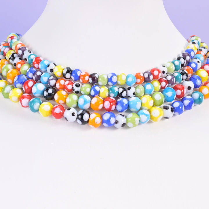 Multi-Color Spotted Round Glass Beads: Jewelry Making, 8.5 Inch Strand