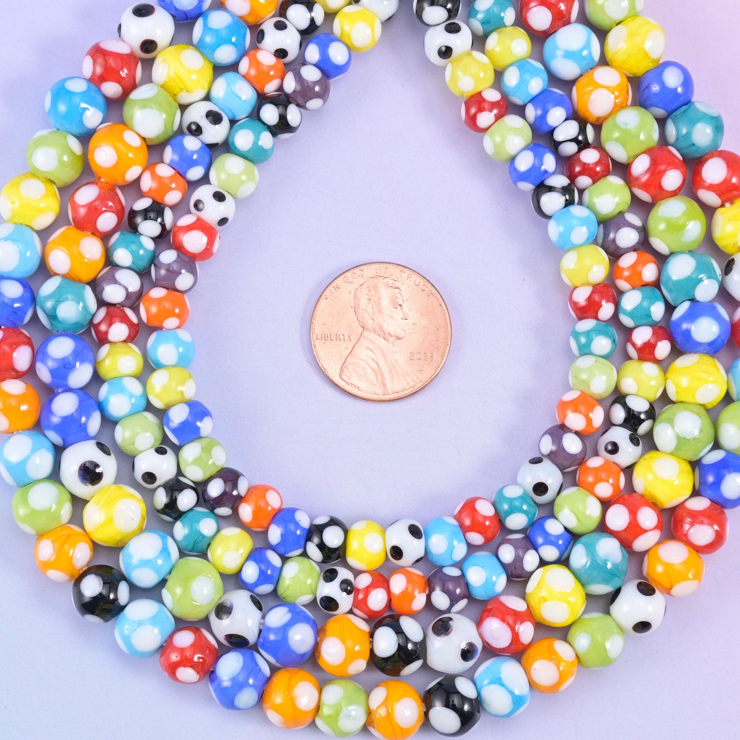 Multi-Color Spotted Round Glass Beads: Jewelry Making, 8.5 Inch Strand
