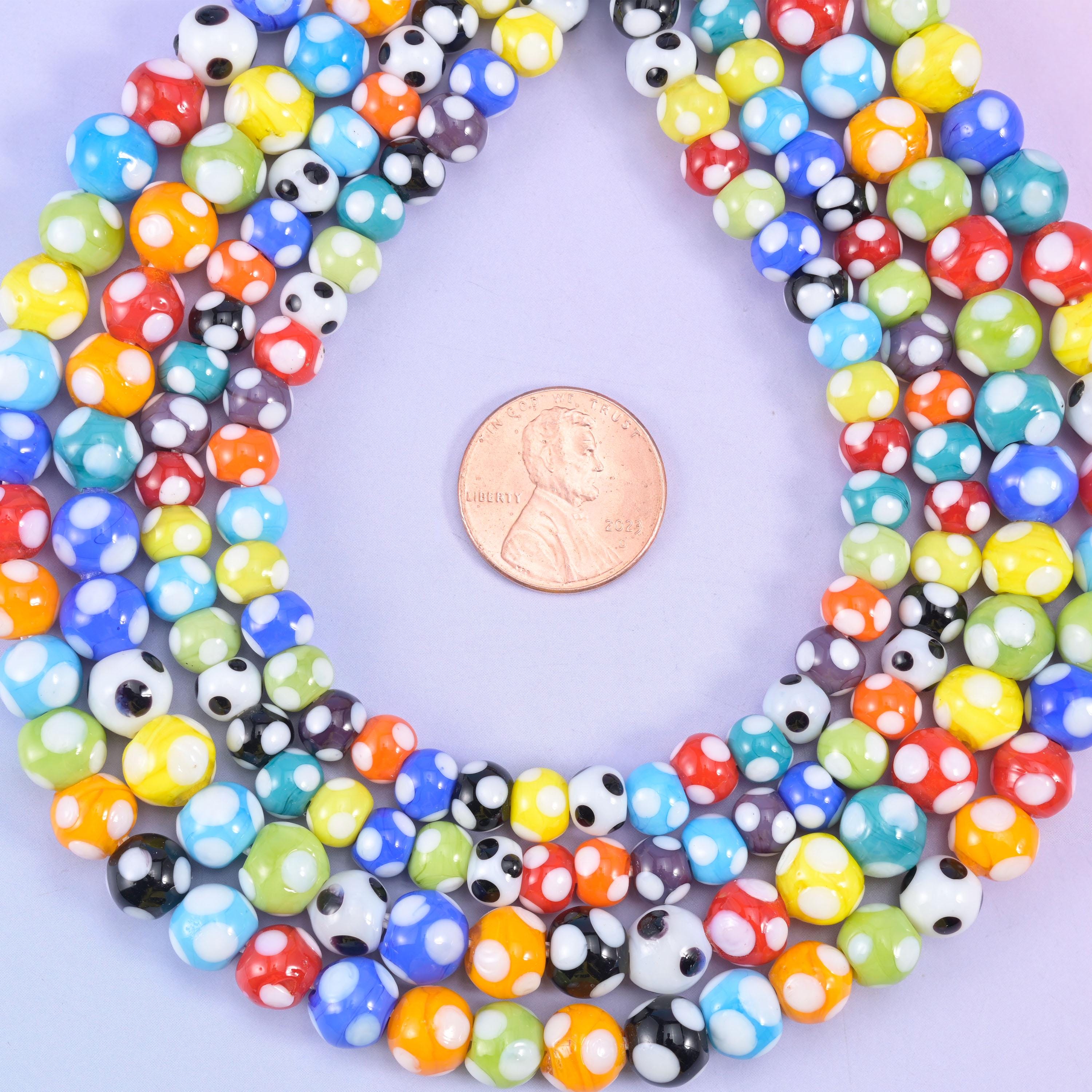 Multi-Color Spotted Round Glass Beads: Jewelry Making, 8.5 Inch Strand