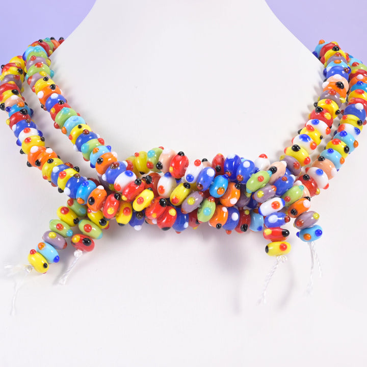 Multi-Color Dotted Donut Glass Rondelle Beads: Size 10x5mm, Jewelry Making, 8.5 Inch Strand