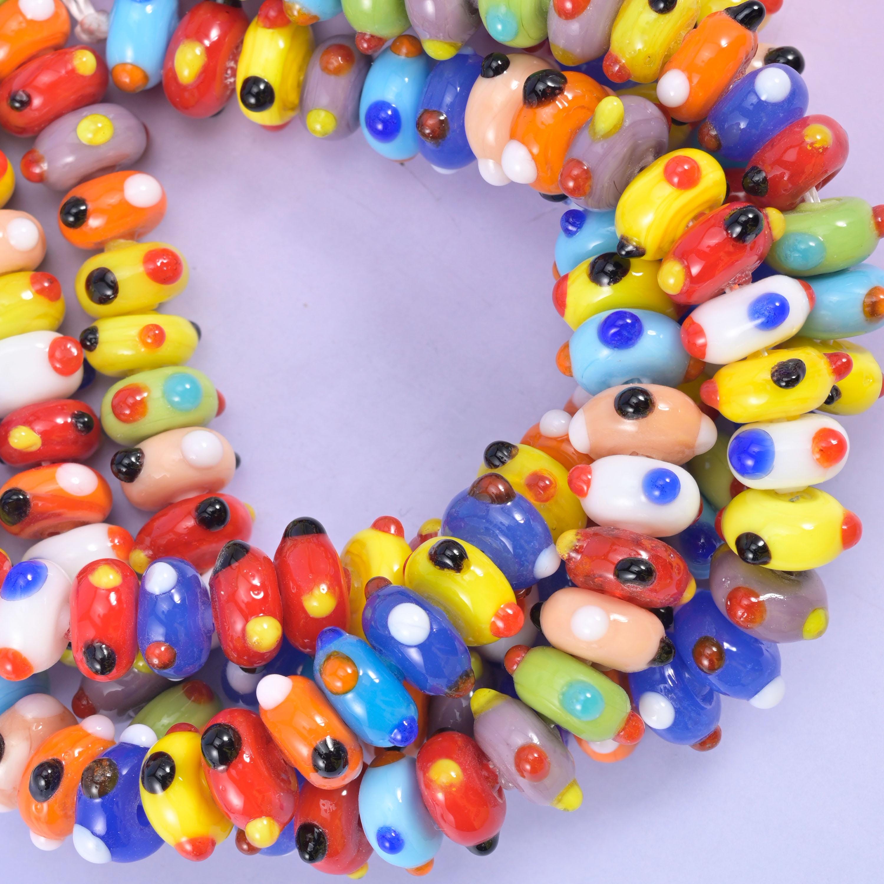 Multi-Color Dotted Donut Glass Rondelle Beads: Size 10x5mm, Jewelry Making, 8.5 Inch Strand