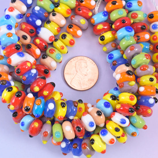 Multi-Color Dotted Donut Glass Rondelle Beads: Size 10x5mm, Jewelry Making, 8.5 Inch Strand