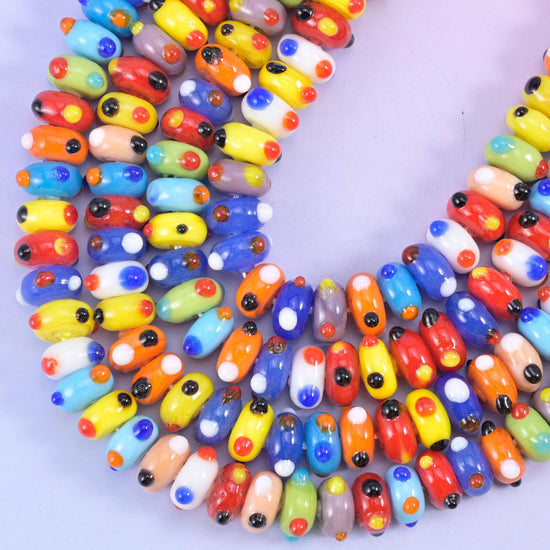 Multi-Color Dotted Donut Glass Rondelle Beads: Size 10x5mm, Jewelry Making, 8.5 Inch Strand