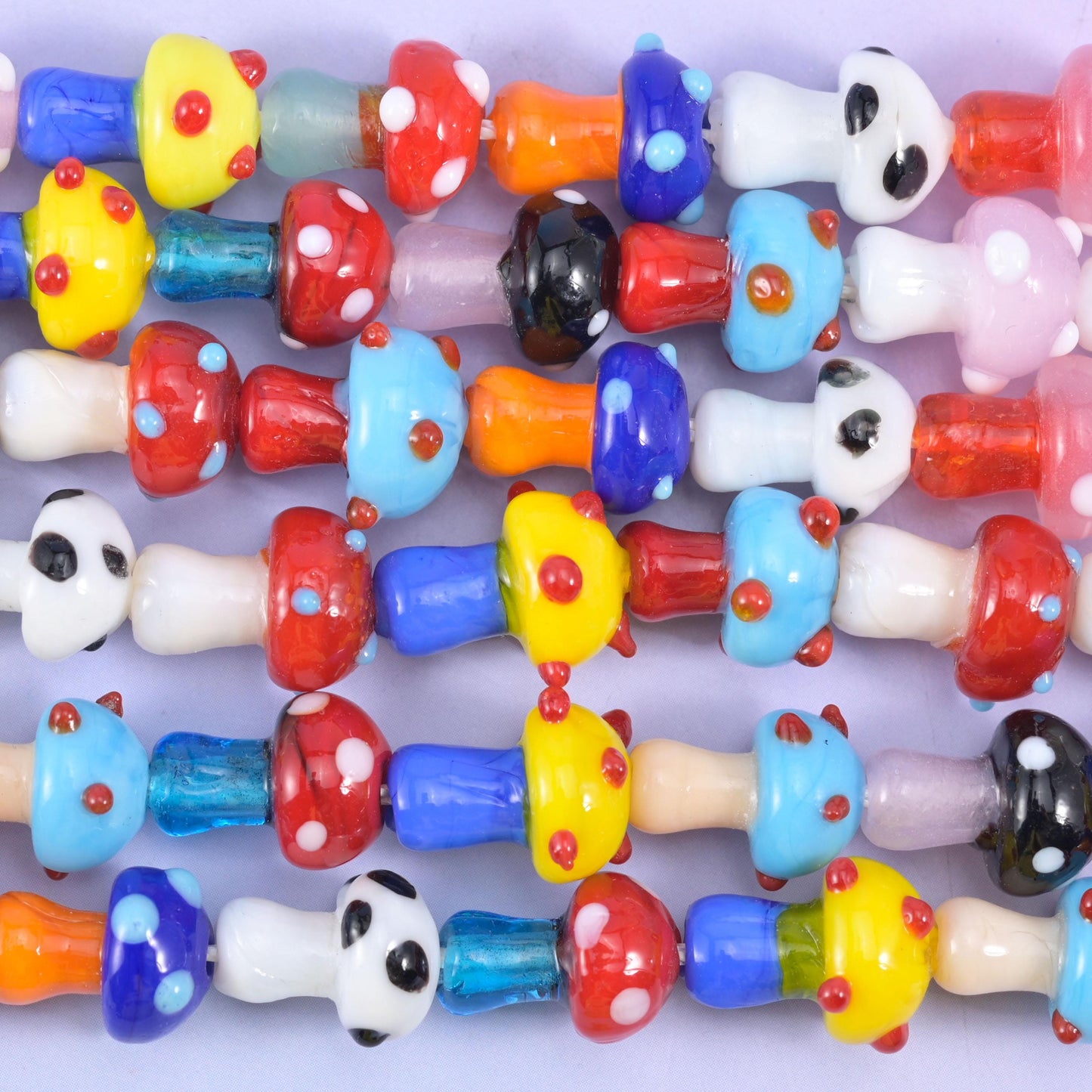 Multi-Color Dotted Mushroom Glass Beads: Sizes Vary, Jewelry Making, 12 Inch Strand