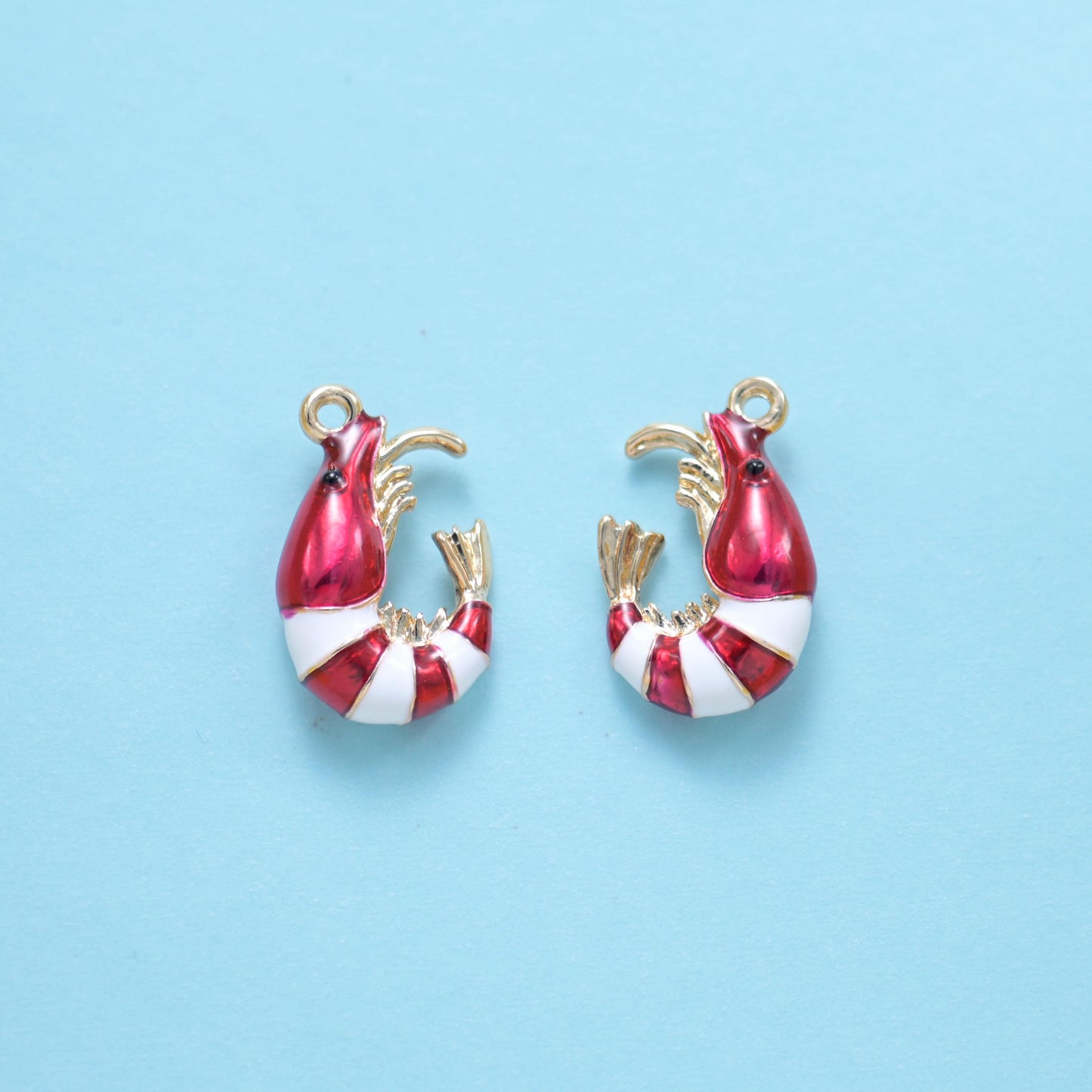 18K Gold Filled  Enamel Shrimp Charms for DIY Jewelry Making Supply