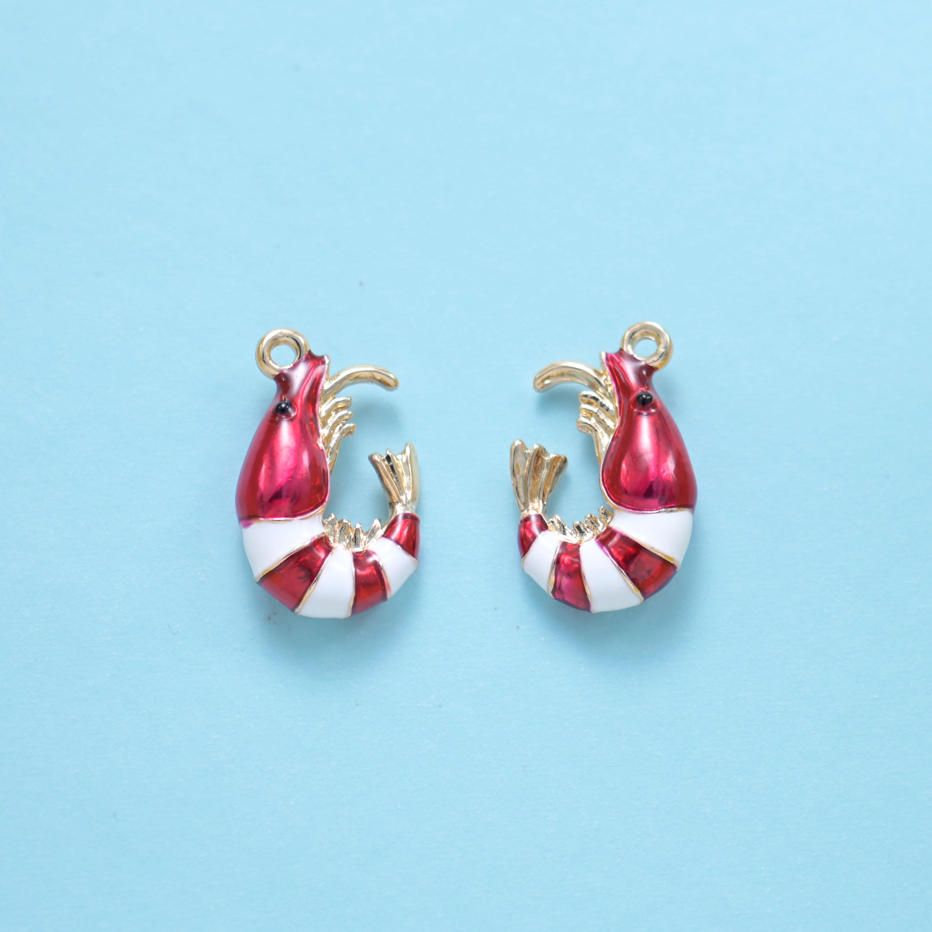 18K Gold Filled  Enamel Shrimp Charms for DIY Jewelry Making Supply