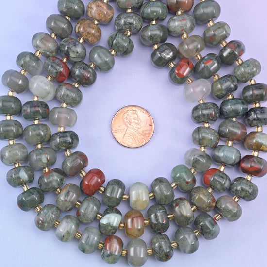 African Bloodstone Pumpkin Rondelle Beads Jewelry Making Size 12x8mm 15" Strand
