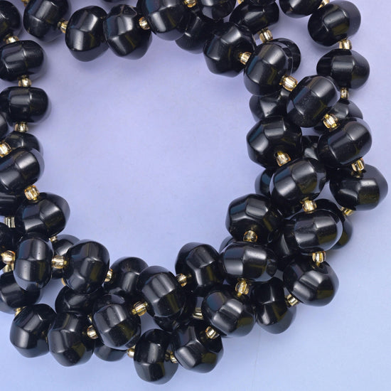 Black Obsidian Pumpkin Rondelle Beads Jewelry Making Size 12x8mm 15" Strand