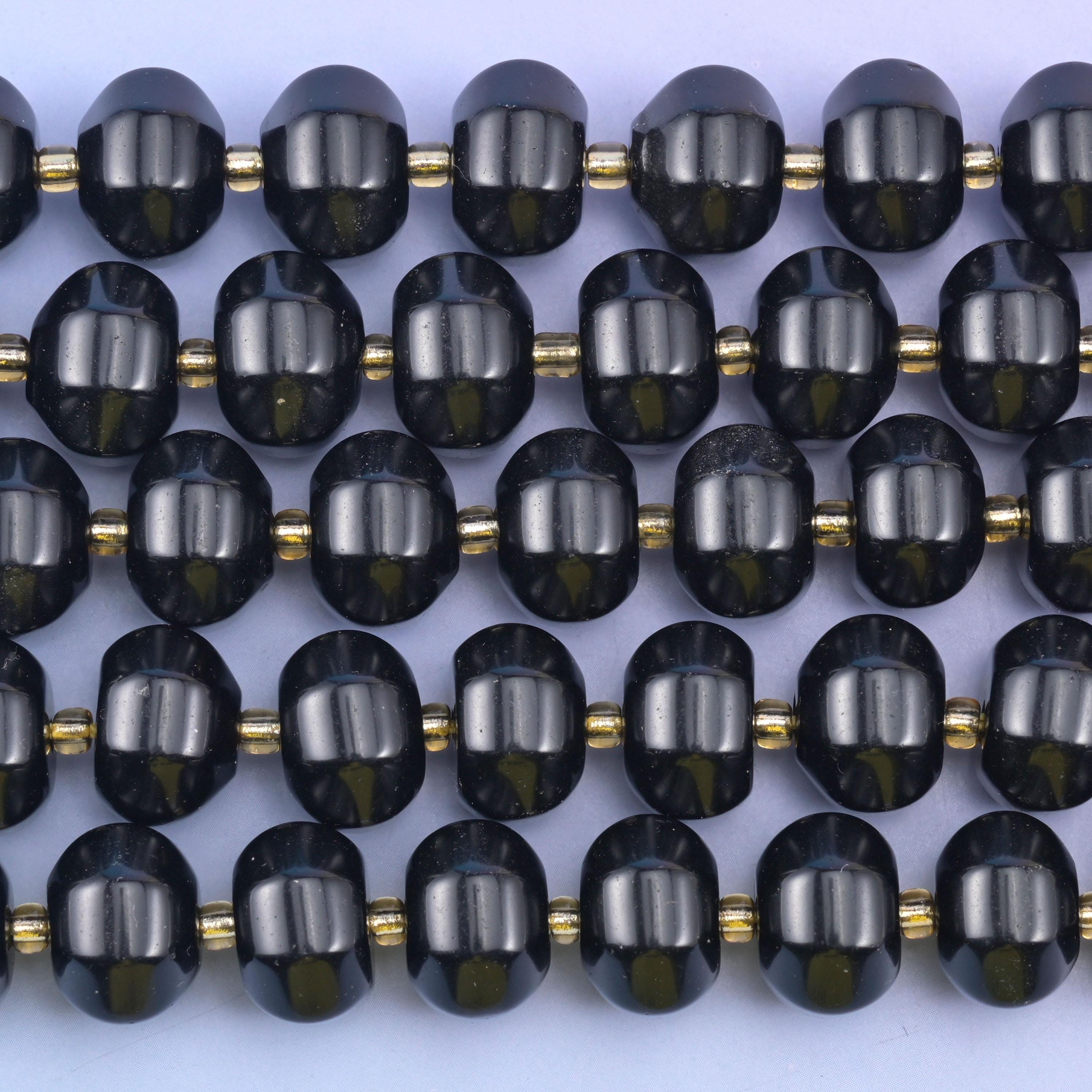 Black Obsidian Pumpkin Rondelle Beads Jewelry Making Size 12x8mm 15" Strand