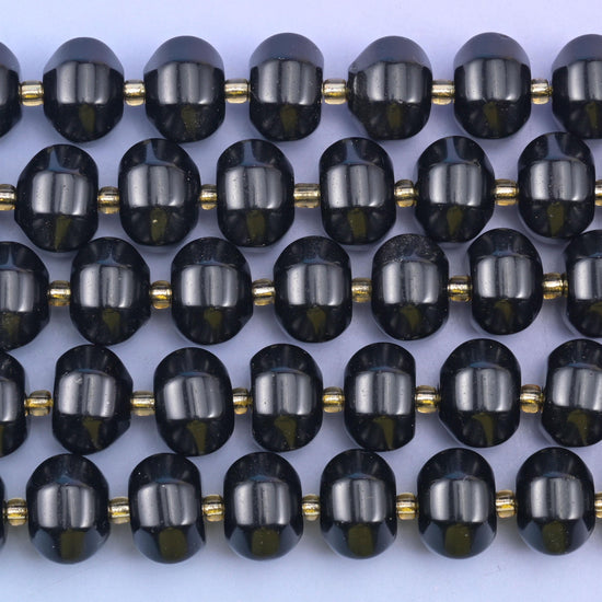 Black Obsidian Pumpkin Rondelle Beads Jewelry Making Size 12x8mm 15" Strand