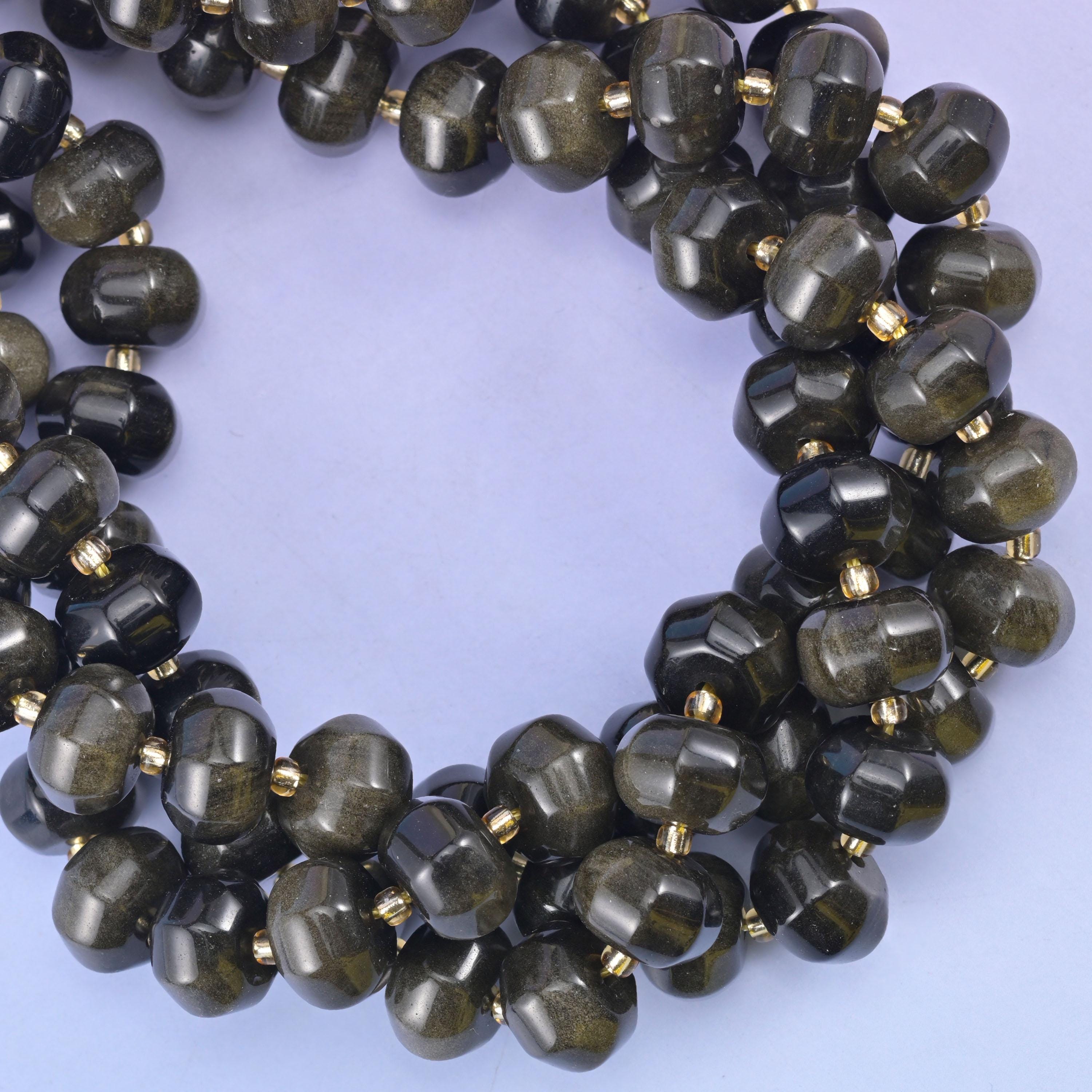 Gold Obsidian Pumpkin Rondelle Beads Jewelry Making Size 12x8mm 15" Strand