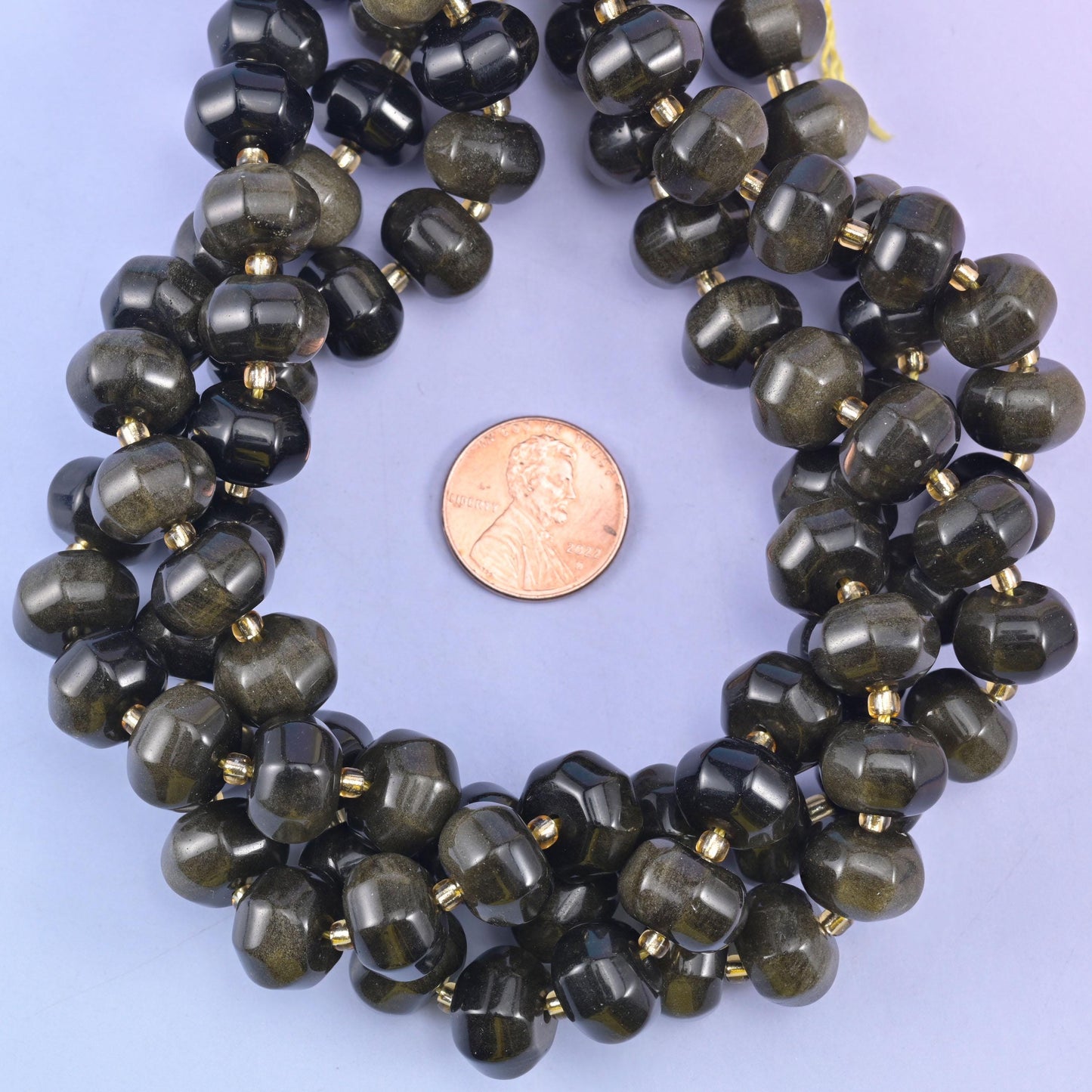 Gold Obsidian Pumpkin Rondelle Beads Jewelry Making Size 12x8mm 15" Strand