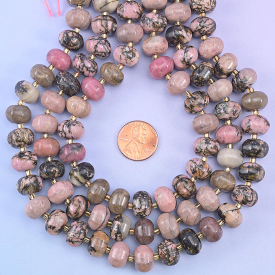 Rhodonite Pumpkin Rondelle Beads Jewelry Making Size 12x8mm 15" Strand