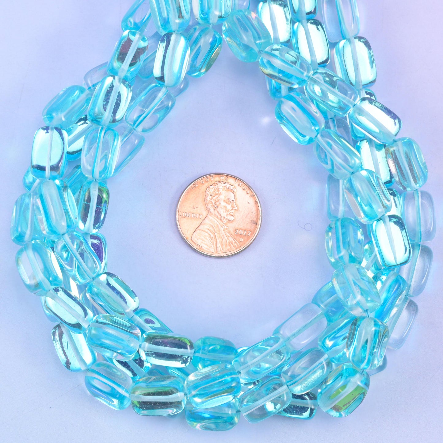 Light Blue Mystic Aura Rectangle Glass Beads: Iridescent Jewelry Making Supply, 15 Inch Strand