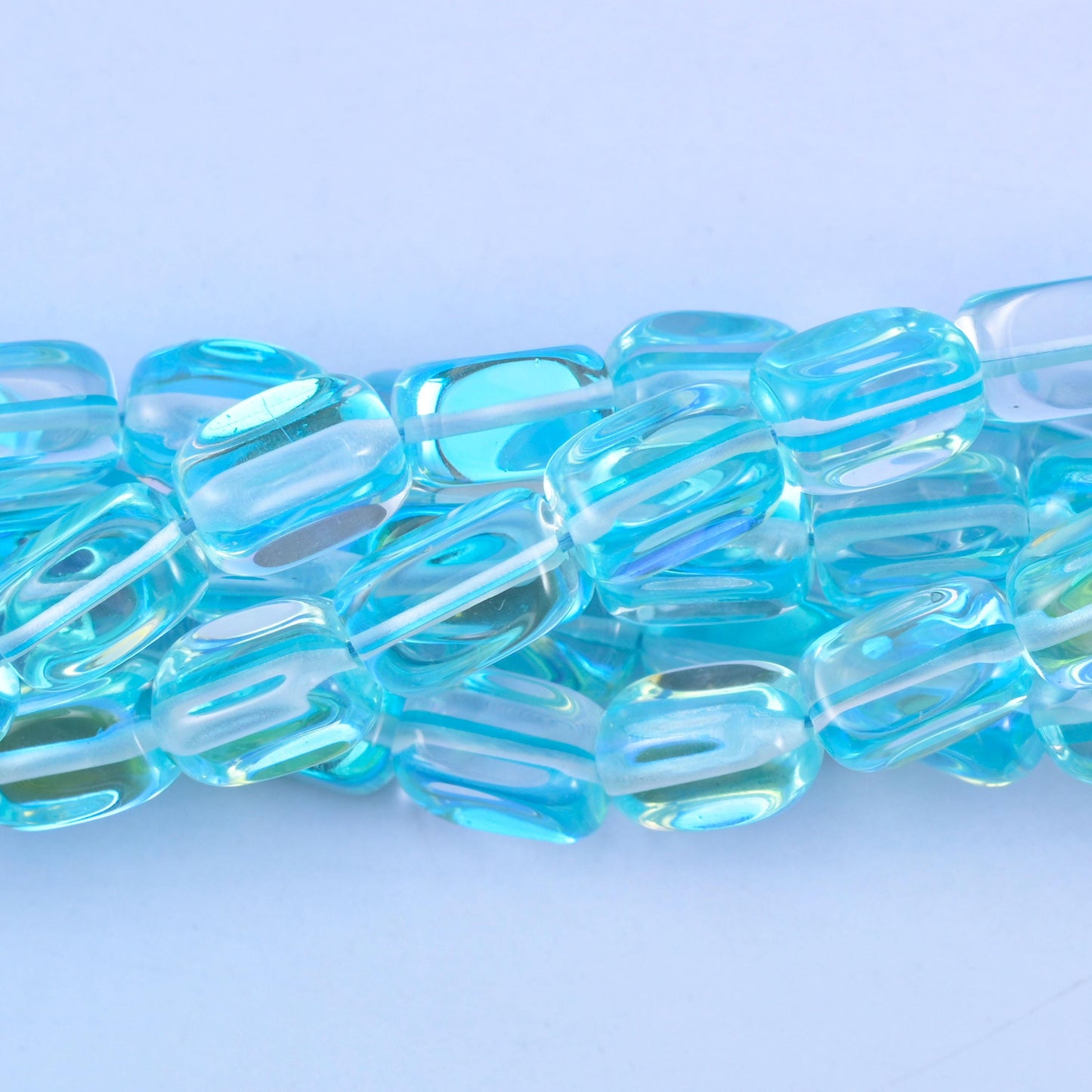 Light Blue Mystic Aura Rectangle Glass Beads: Iridescent Jewelry Making Supply, 15 Inch Strand