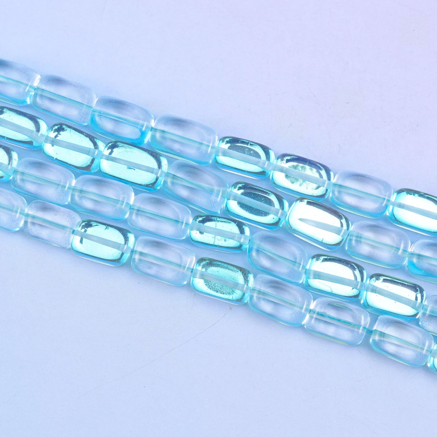 Light Blue Mystic Aura Rectangle Glass Beads: Iridescent Jewelry Making Supply, 15 Inch Strand