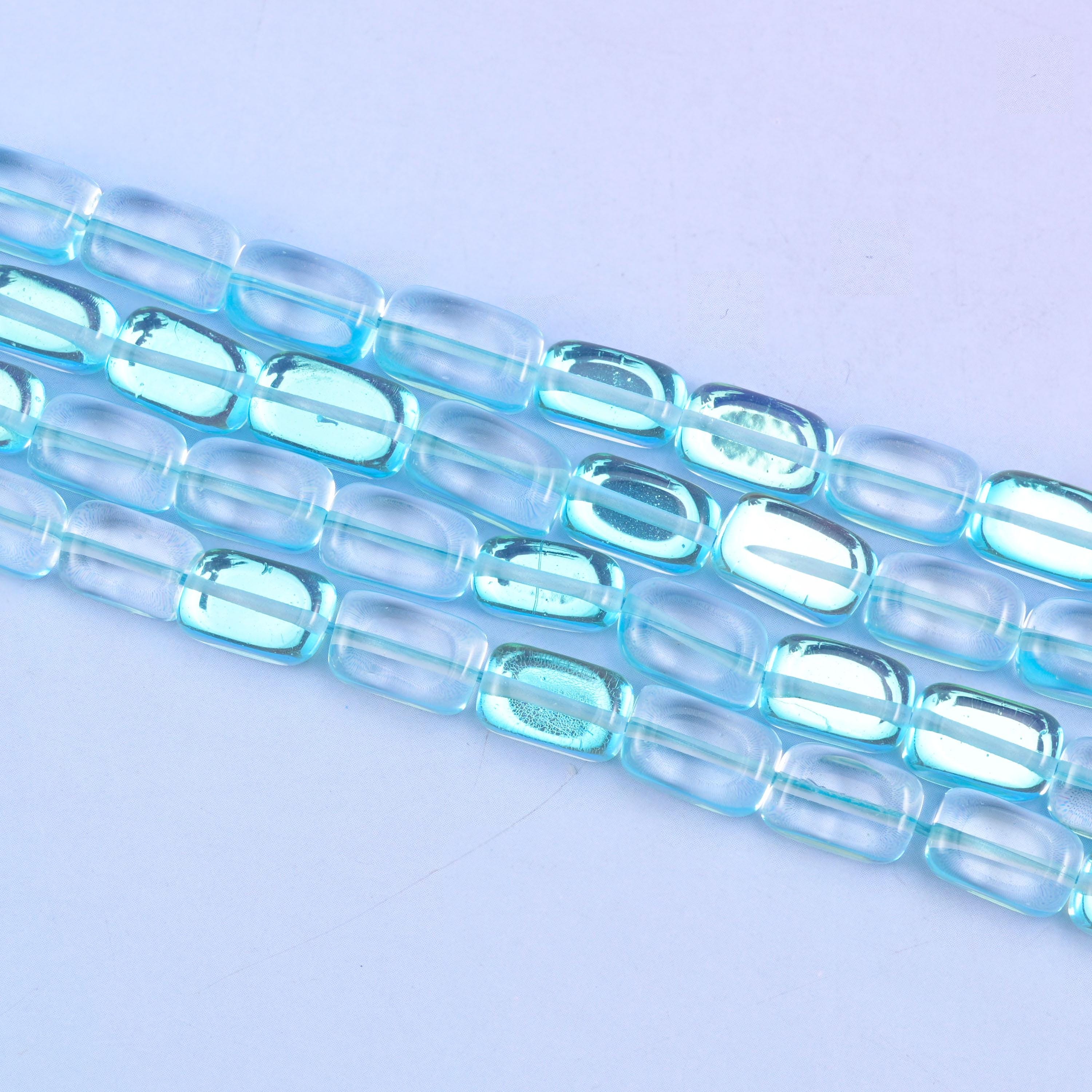 Light Blue Mystic Aura Rectangle Glass Beads: Iridescent Jewelry Making Supply, 15 Inch Strand
