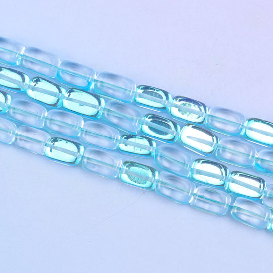 Light Blue Mystic Aura Rectangle Glass Beads: Iridescent Jewelry Making Supply, 15 Inch Strand