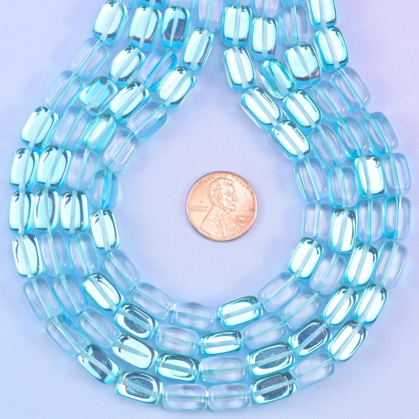 Light Blue Mystic Aura Rectangle Glass Beads: Iridescent Jewelry Making Supply, 15 Inch Strand