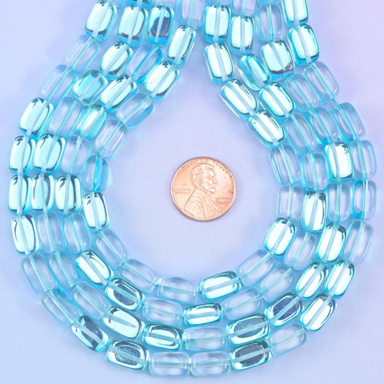 Light Blue Mystic Aura Rectangle Glass Beads: Iridescent Jewelry Making Supply, 15 Inch Strand