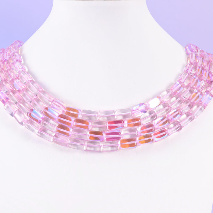 Light Purple Mystic Aura Rectangle Glass Beads: Iridescent Jewelry Making Supply, 15 Inch Strand