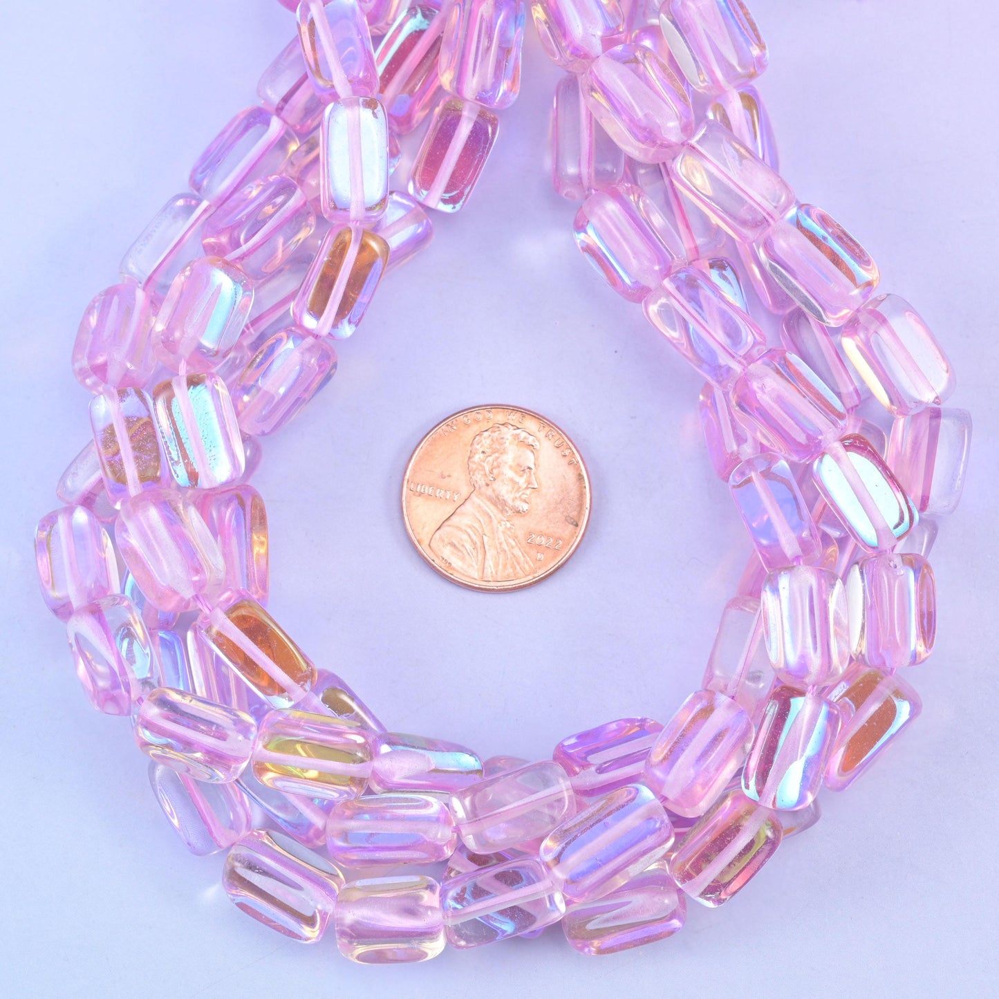 Light Purple Mystic Aura Rectangle Glass Beads: Iridescent Jewelry Making Supply, 15 Inch Strand