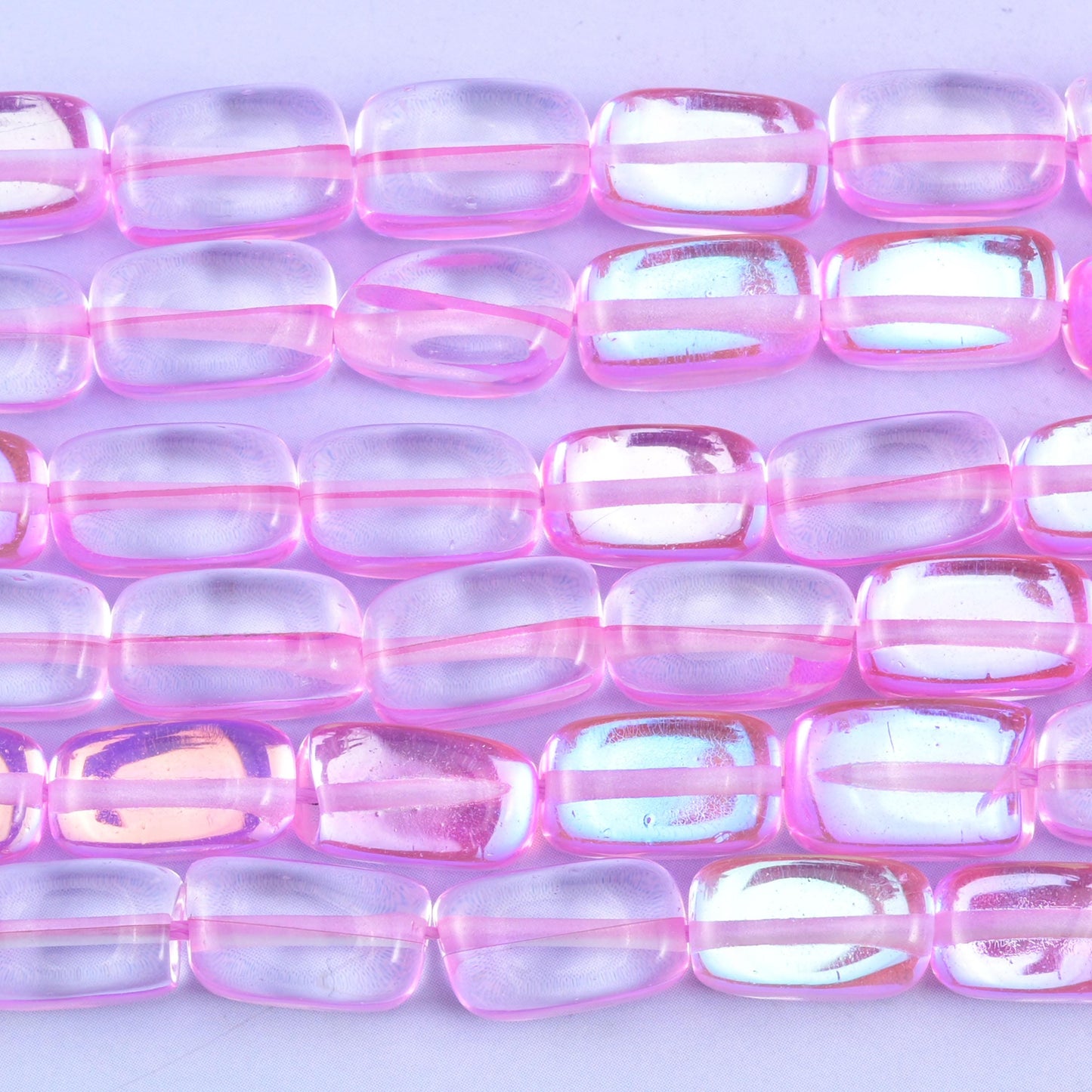 Pink Mystic Aura Rectangle Glass Beads: Iridescent Jewelry Making Supply, 15 Inch Strand