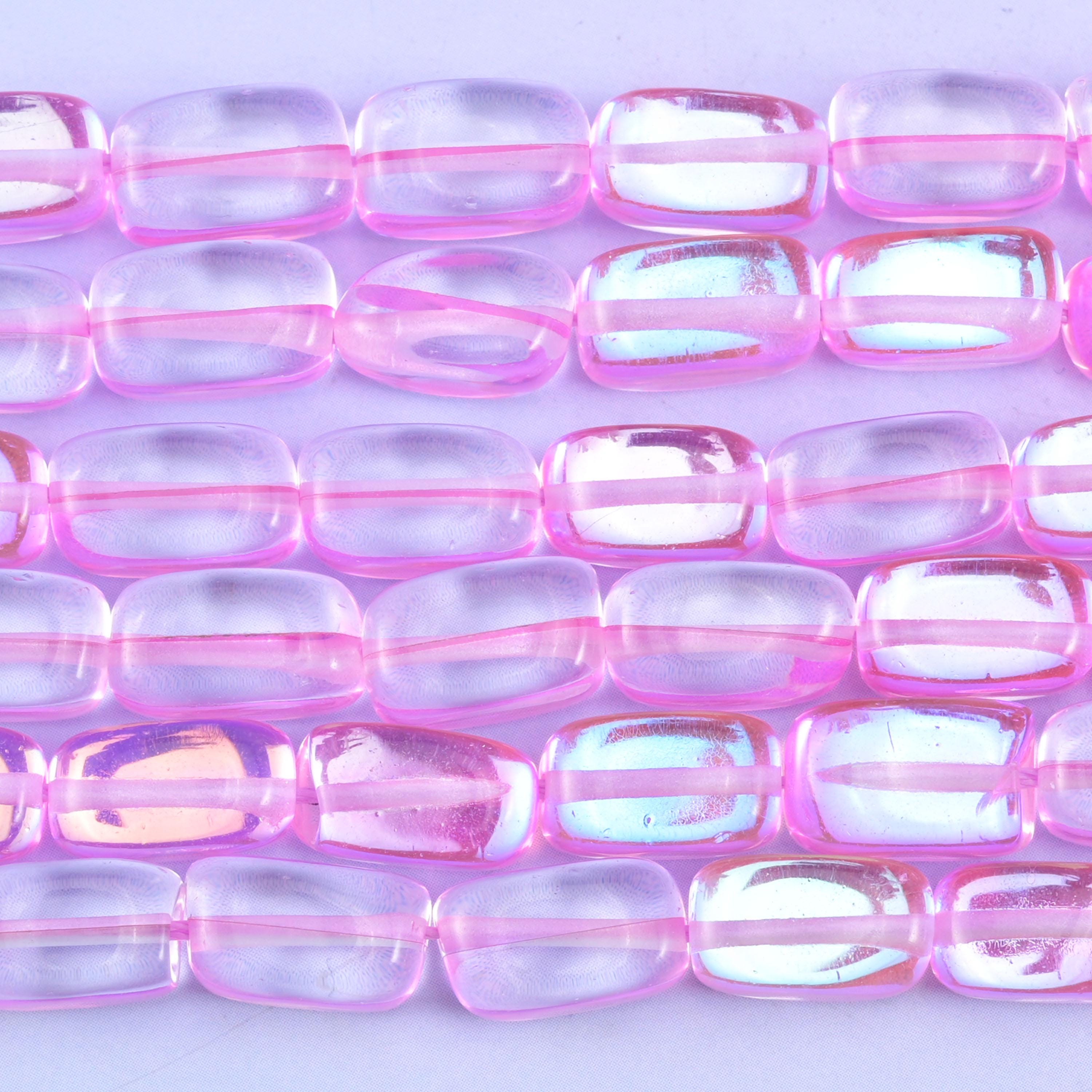 Pink Mystic Aura Rectangle Glass Beads: Iridescent Jewelry Making Supply, 15 Inch Strand