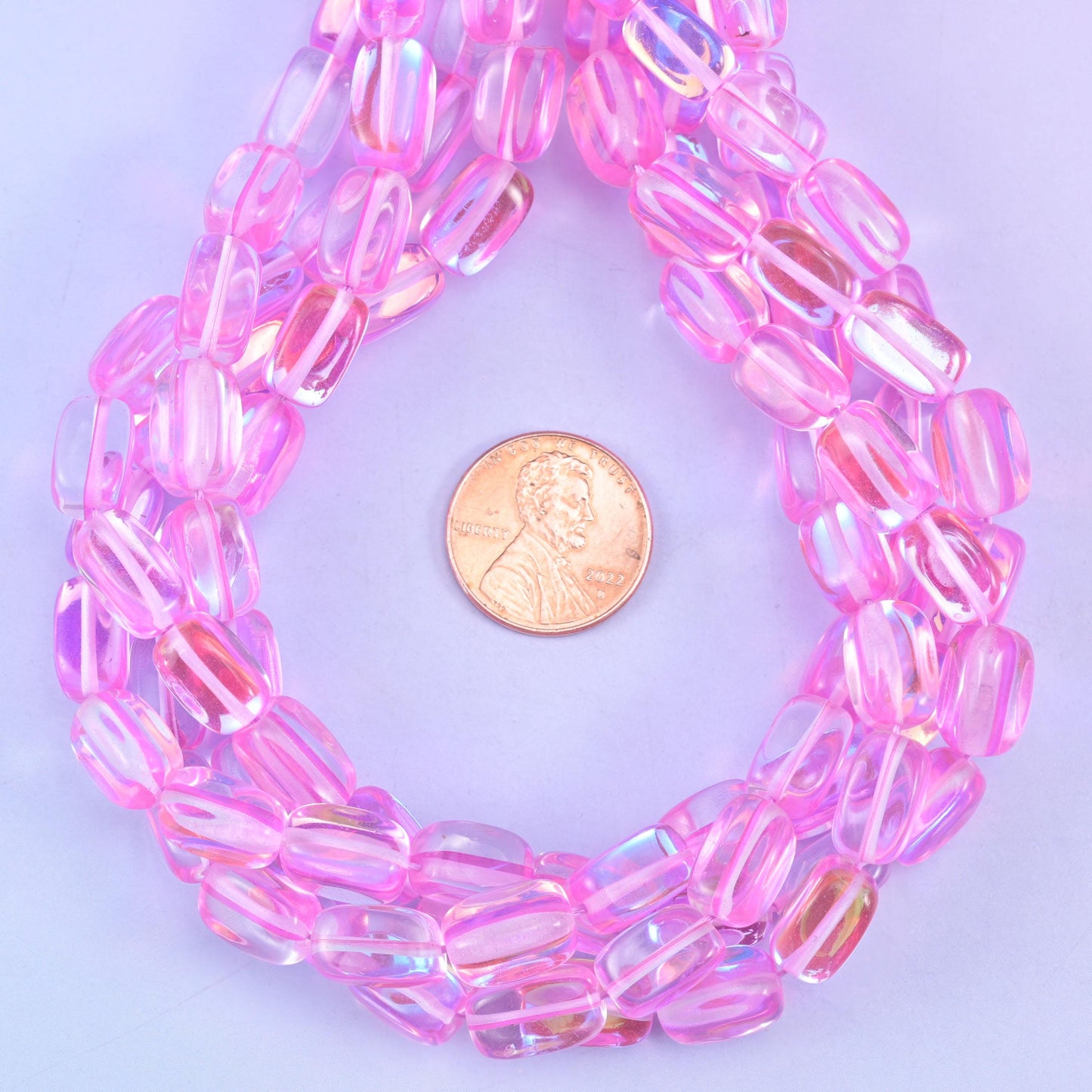 Pink Mystic Aura Rectangle Glass Beads: Iridescent Jewelry Making Supply, 15 Inch Strand