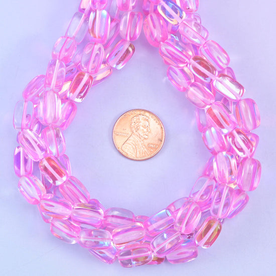 Pink Mystic Aura Rectangle Glass Beads: Iridescent Jewelry Making Supply, 15 Inch Strand