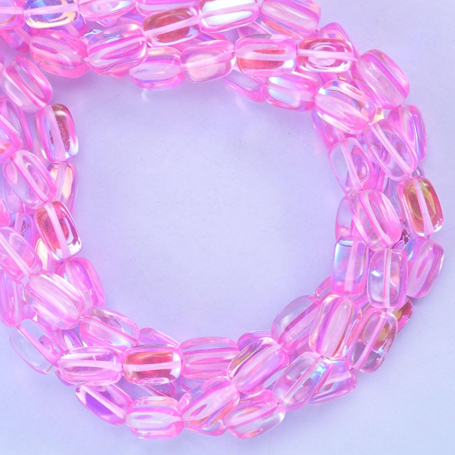 Pink Mystic Aura Rectangle Glass Beads: Iridescent Jewelry Making Supply, 15 Inch Strand