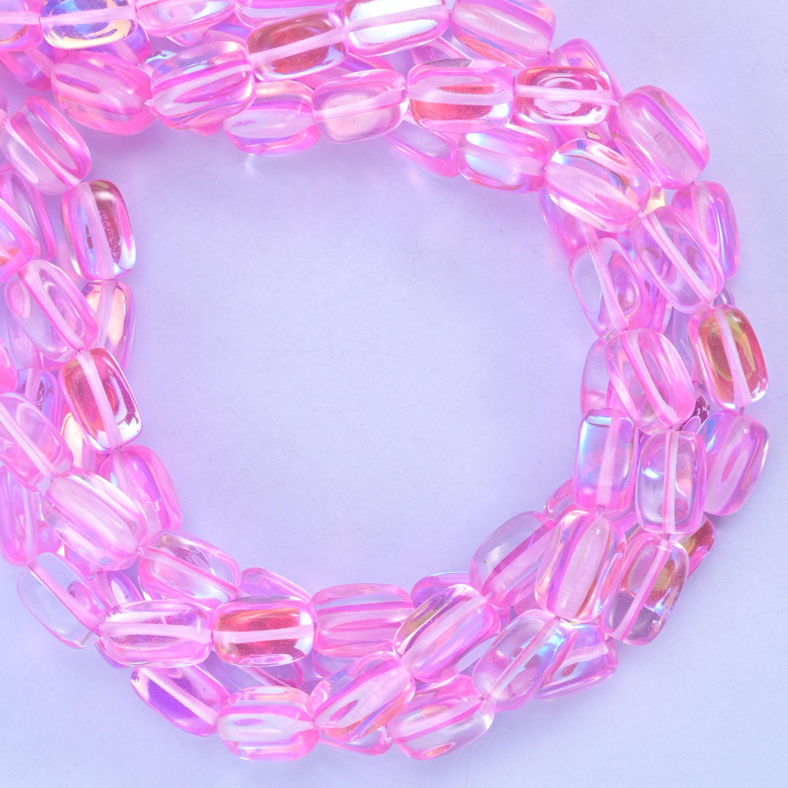 Pink Mystic Aura Rectangle Glass Beads: Iridescent Jewelry Making Supply, 15 Inch Strand