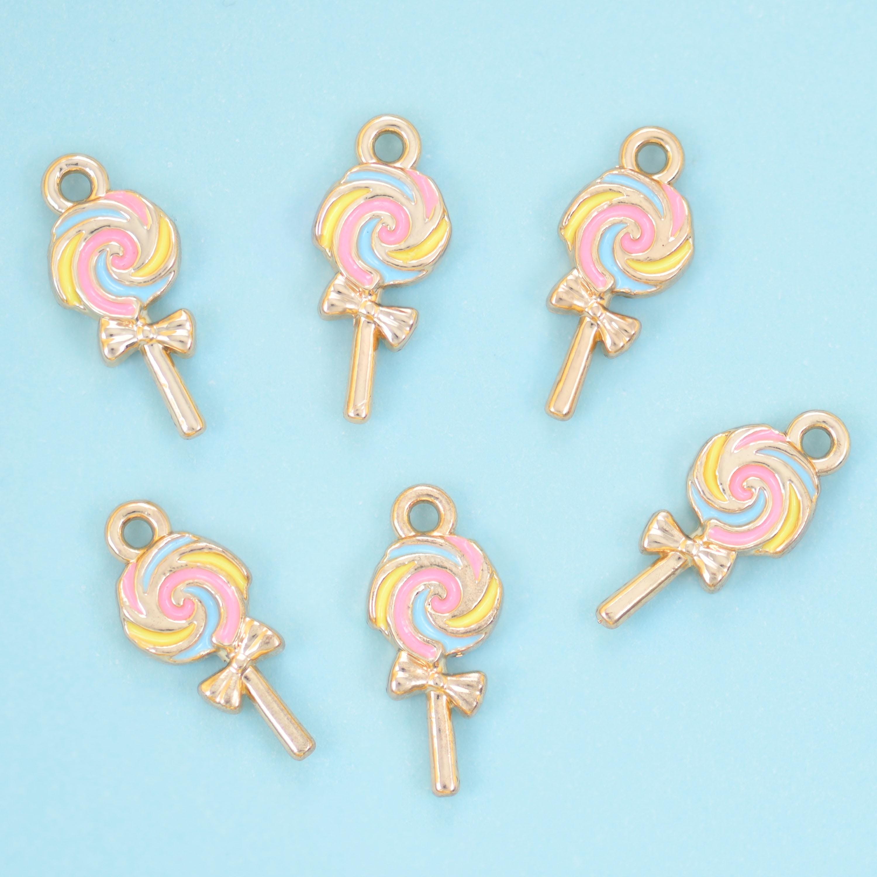 18K Gold Filled Enamel Lollipop Charms for DIY Jewelry Making Supply