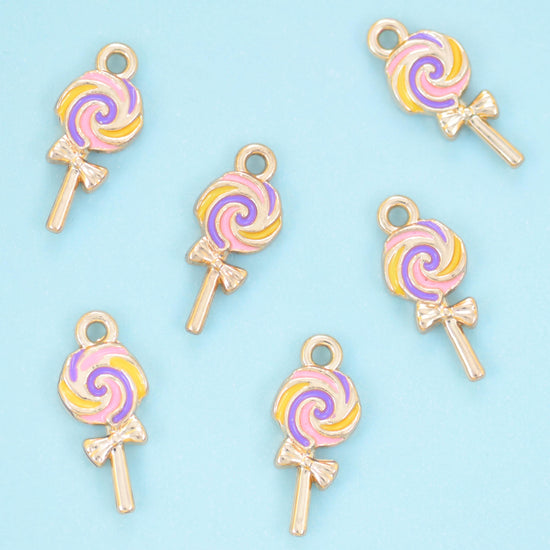18K Gold Filled Enamel Lollipop Charms for DIY Jewelry Making Supply