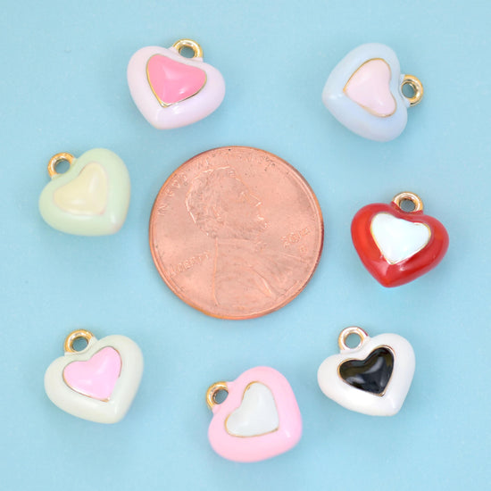 18K Gold Filled Enamel Heart Charms for DIY Jewelry Making Supply