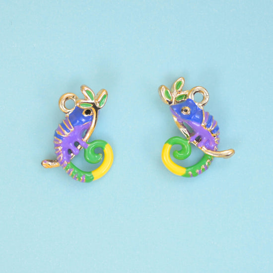 18K Gold Filled Enamel Chameleon Charms for DIY Jewelry Making Supply
