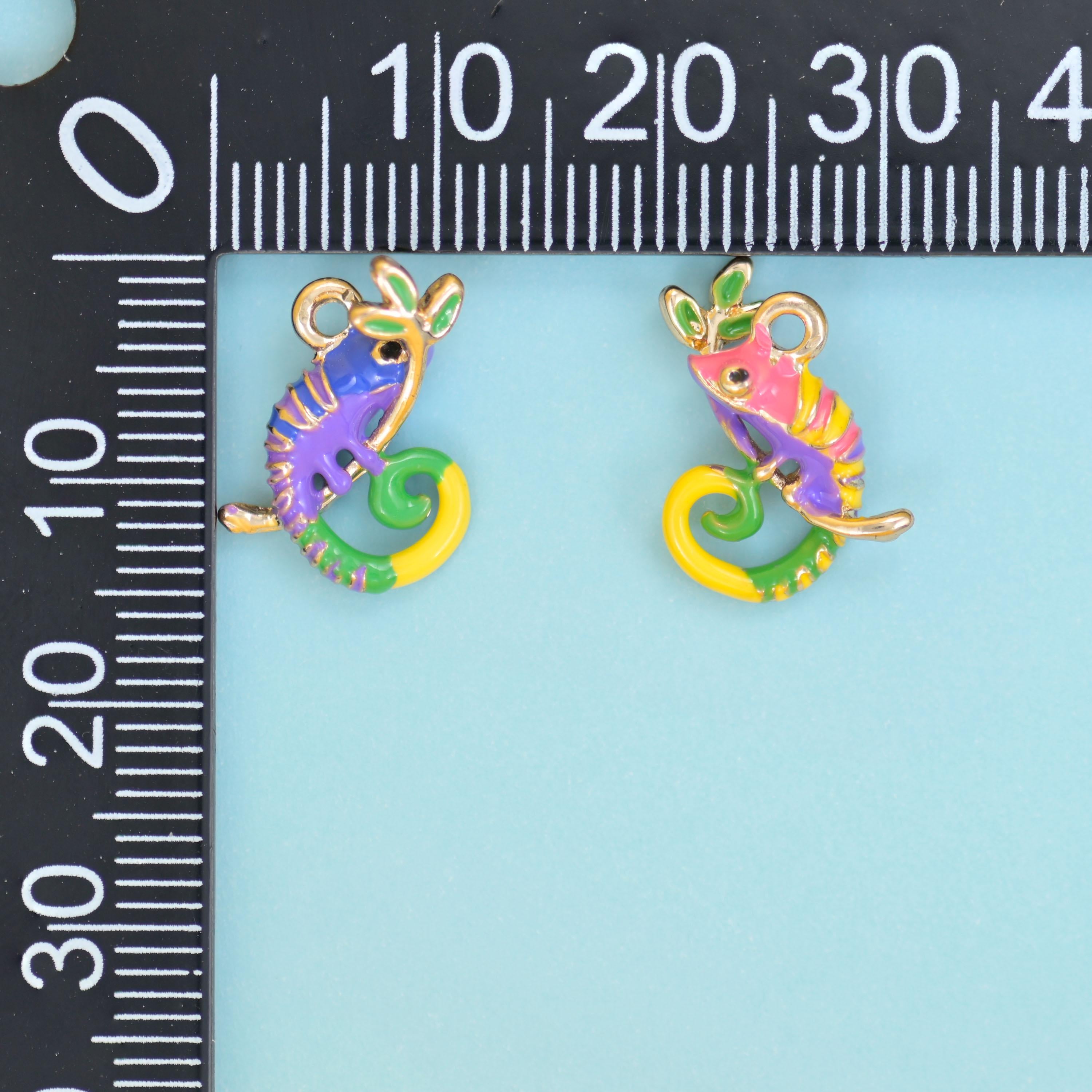 18K Gold Filled Enamel Chameleon Charms for DIY Jewelry Making Supply