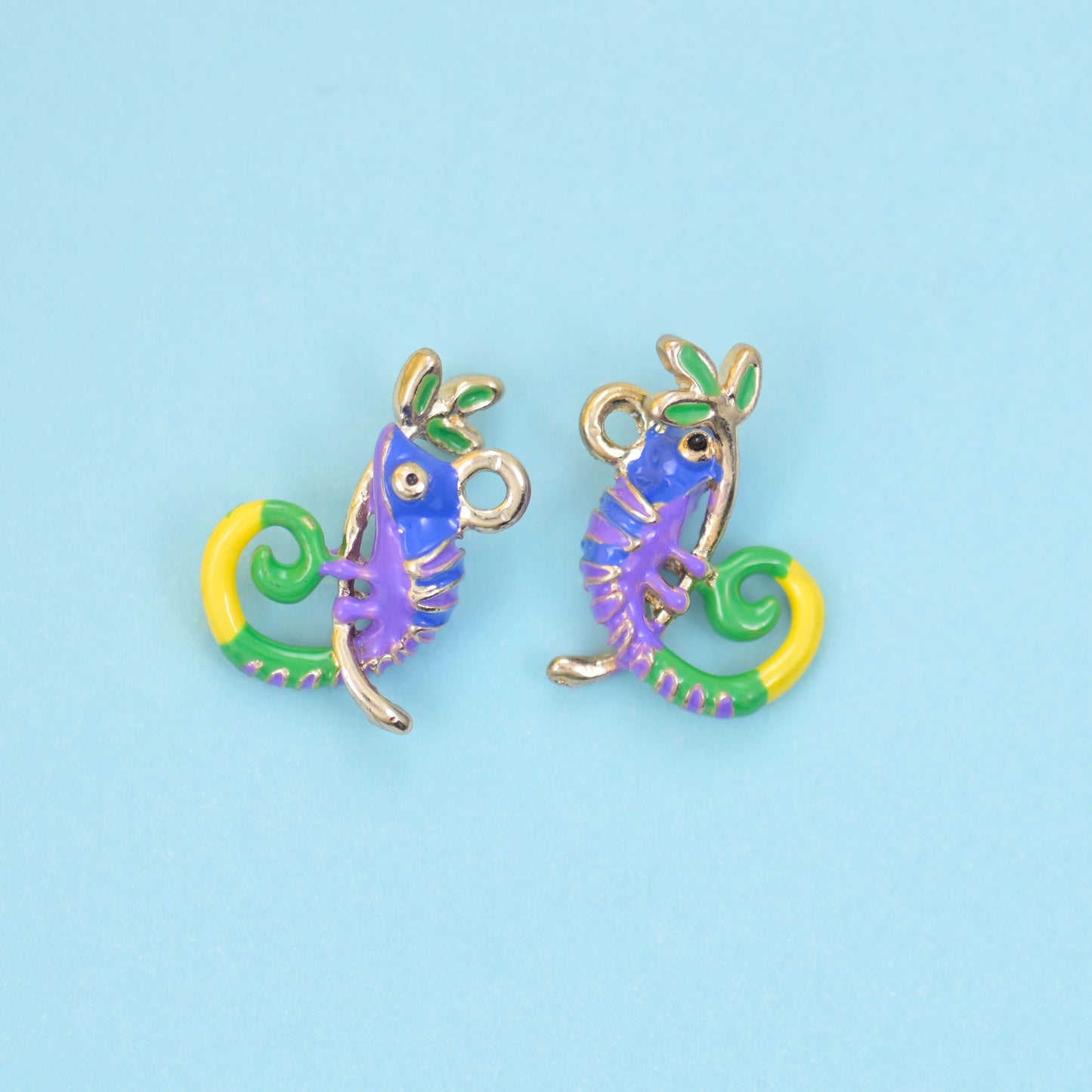 18K Gold Filled Enamel Chameleon Charms for DIY Jewelry Making Supply