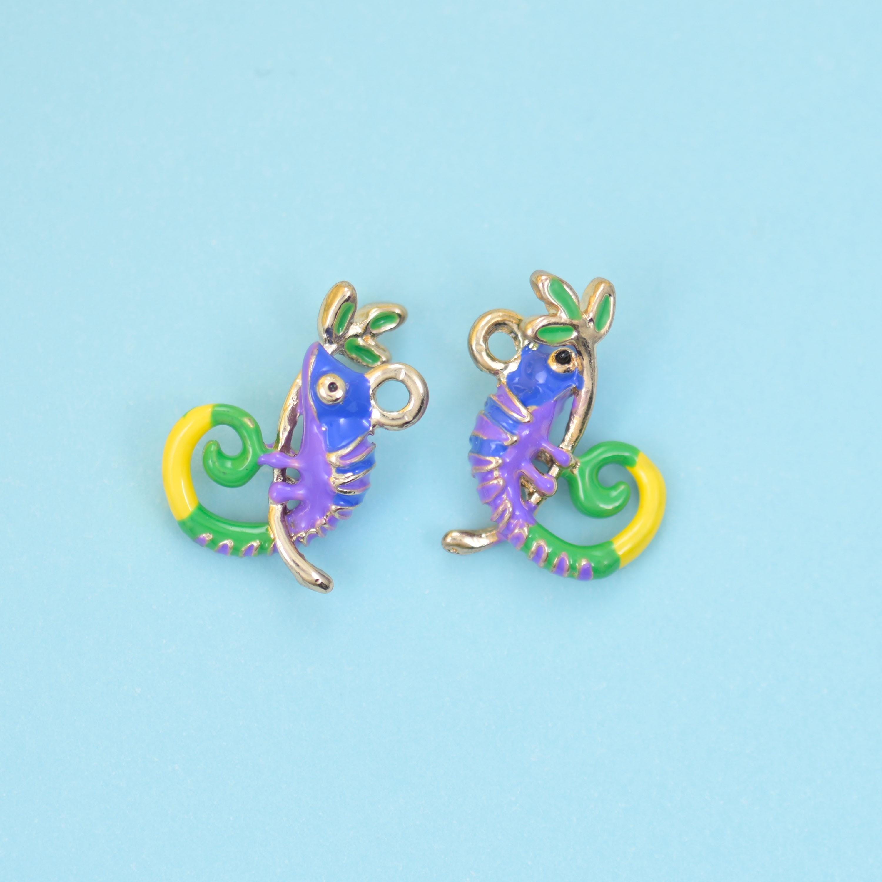18K Gold Filled Enamel Chameleon Charms for DIY Jewelry Making Supply